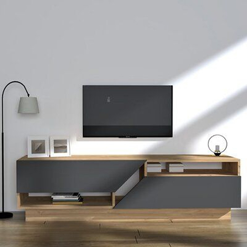 TV Unit, 160 cm, Black/Wood - KM-EG140-35