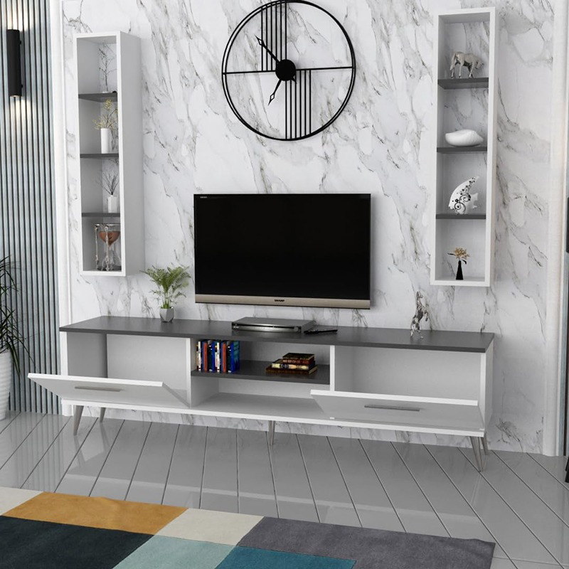 TV table, 180 cm, white and black - KM-EG146-69