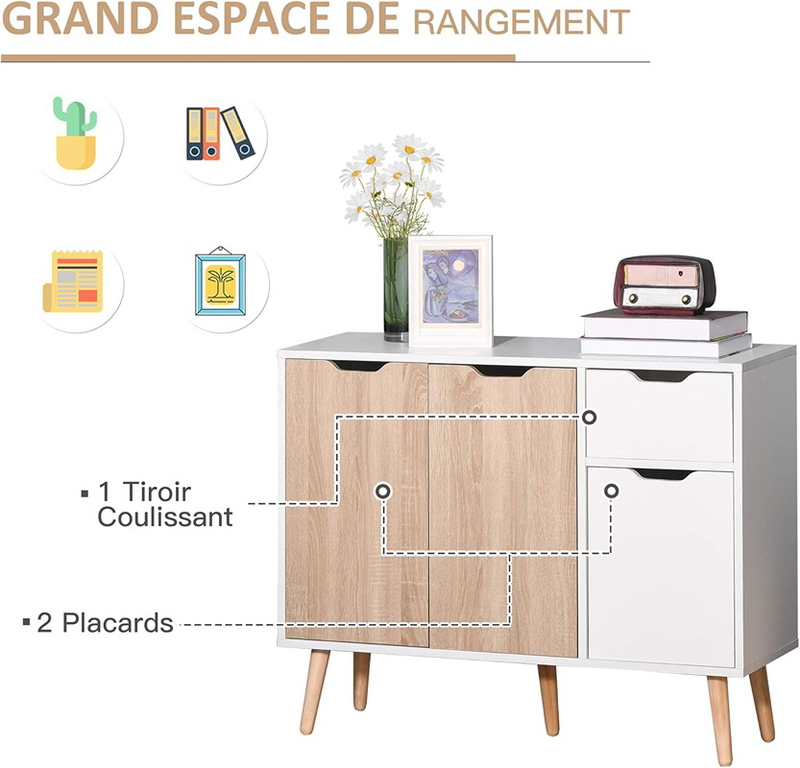 Sideboard, 90 cm, white - wood - KM-EG146-56
