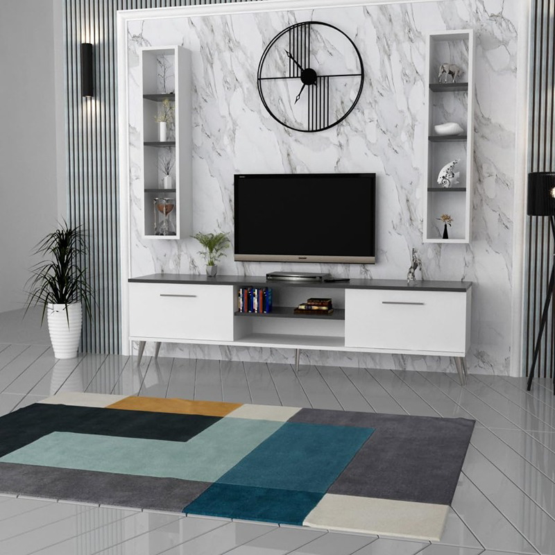 TV table, 180 cm, white and black - KM-EG146-69