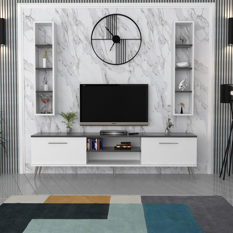 TV table, 180 cm, white and black - KM-EG146-69