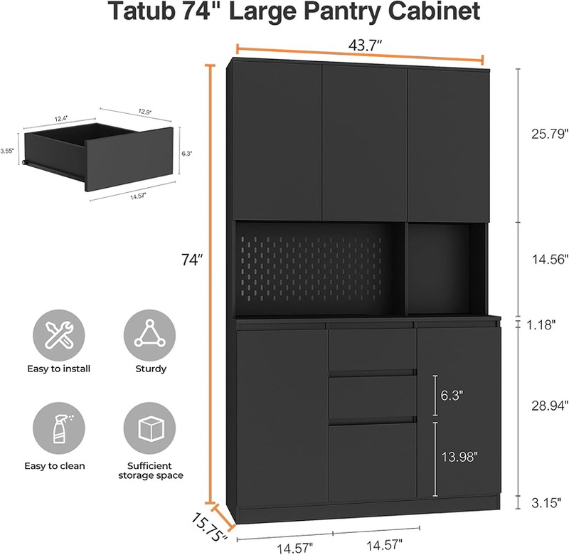 Kitchen storage cabinet, 188 cm, black - KM-EG146-92