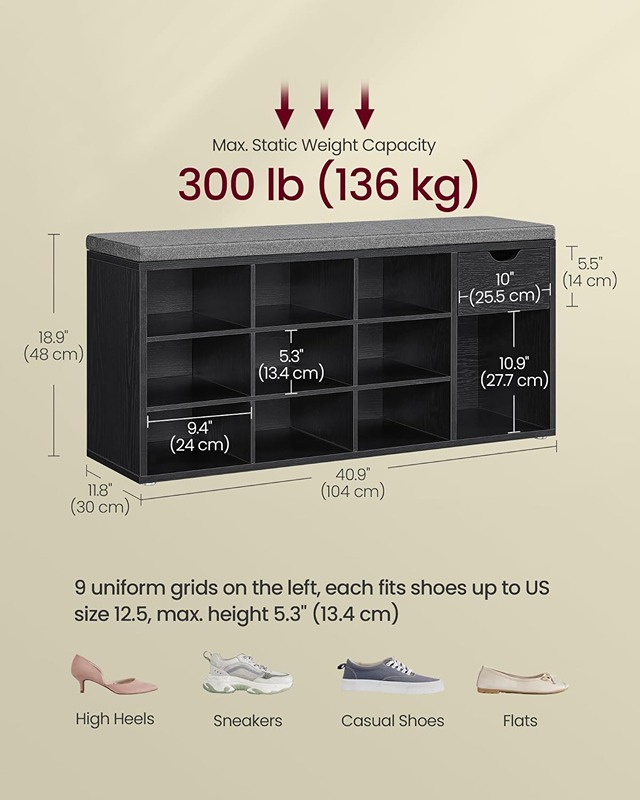 Shoe cabinet, 103.9 cm, black KM-EG146-96