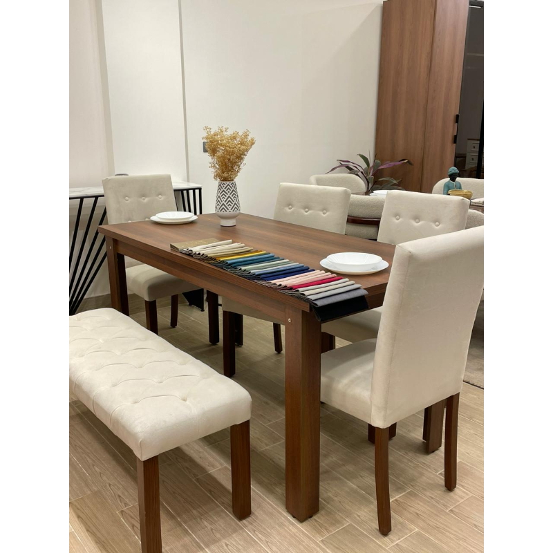 طقم طاولة سفرة مع كراسي, 6 قطع, بيج - KM-EG86-200