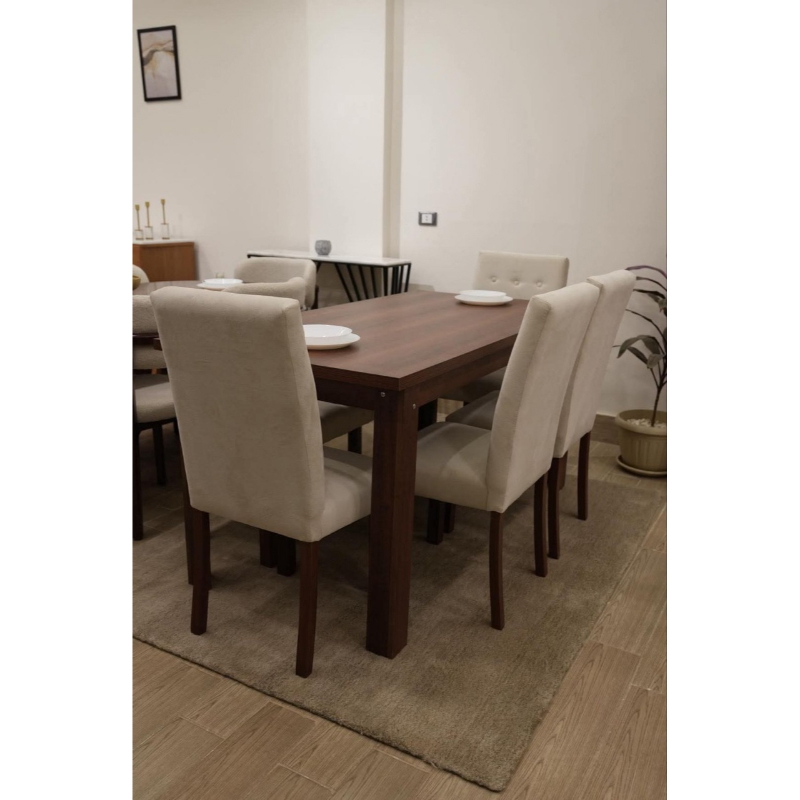 طقم طاولة سفرة مع كراسي, 6 قطع, بيج - KM-EG86-200