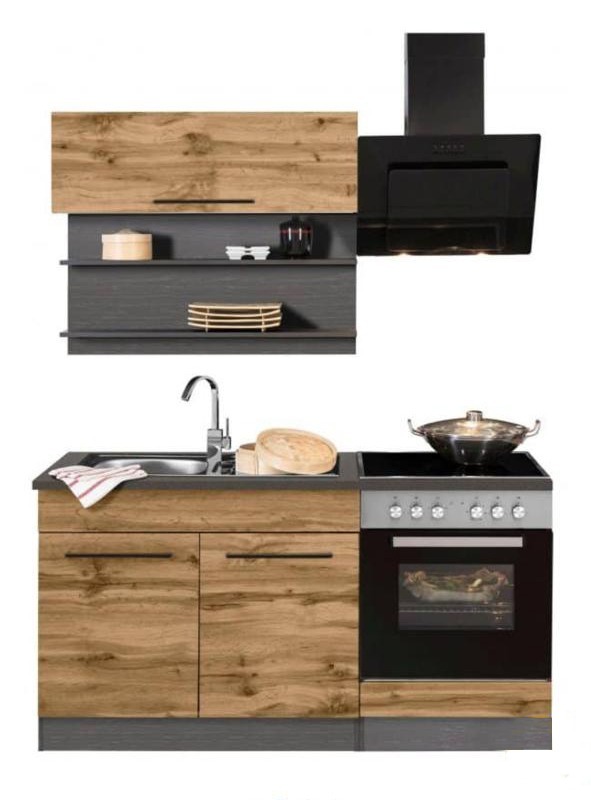 Kitchen storage cabinet, 160 cm, Black / Wood - KM-EG149-53