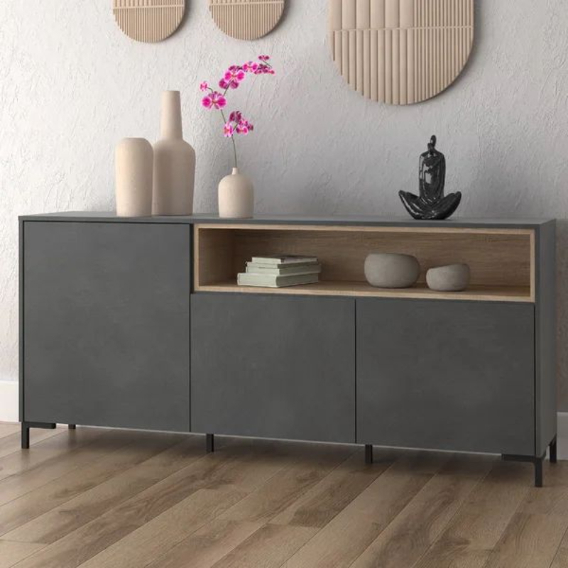 Buffet, 160 cm, Dark gray / beige - KM-EG150-63