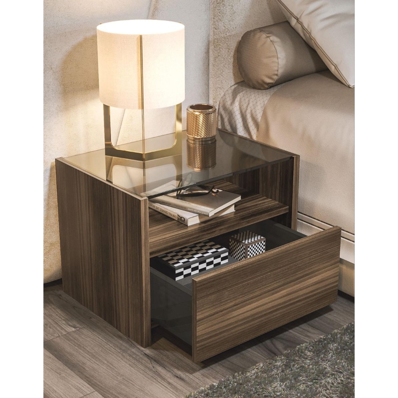 Nightstand, 40 cm, Brown / Glass - KM-EG150-47