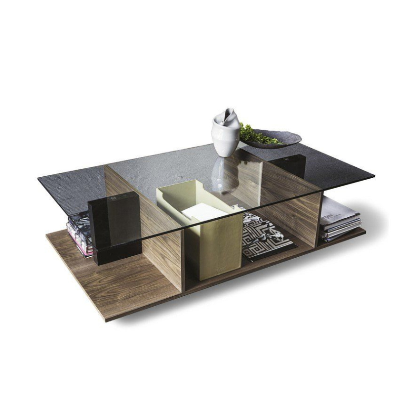 Coffee table, 90 cm, Brown / Glass - KM-EG150-46