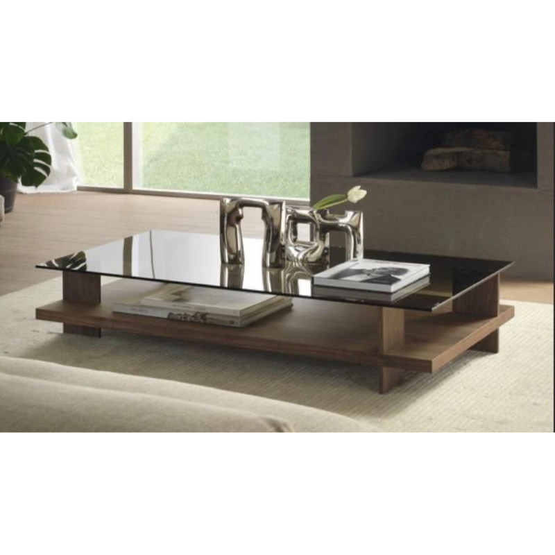 Coffee table, 90 cm, Brown / Glass - KM-EG150-45