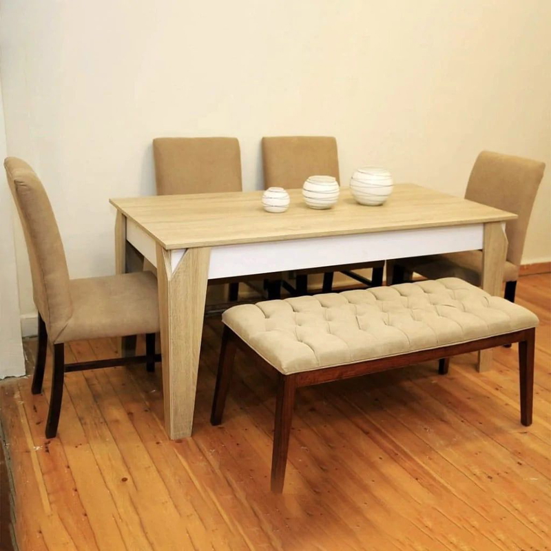 Dining Table Set, 6 Pcs, Off White/Beige - KM-EG128-03