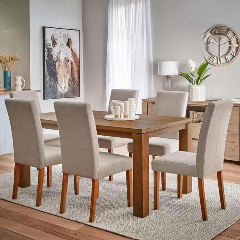 Dining Table Set, 7 Pcs, Beige/Brown - KM-EG128-02
