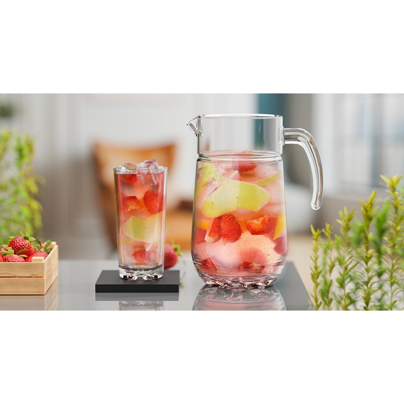 طقم كاسات تاندرا مع إبريق , 7 قطع, شفاف - KM-EG126-24