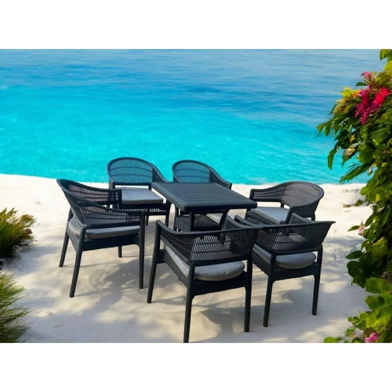 طقم جلوس خارجي, 7 قطع, أسود - KM-EG159-72