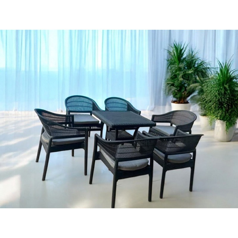 طقم جلوس خارجي, 7 قطع, أسود - KM-EG159-72