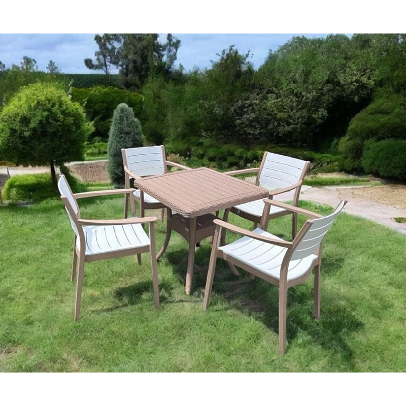 طقم جلوس خارجي, 5 قطع, بيج/أبيض - KM-EG159-79