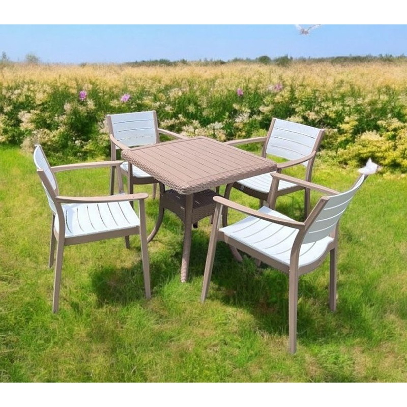 طقم جلوس خارجي, 5 قطع, بيج/أبيض - KM-EG159-79