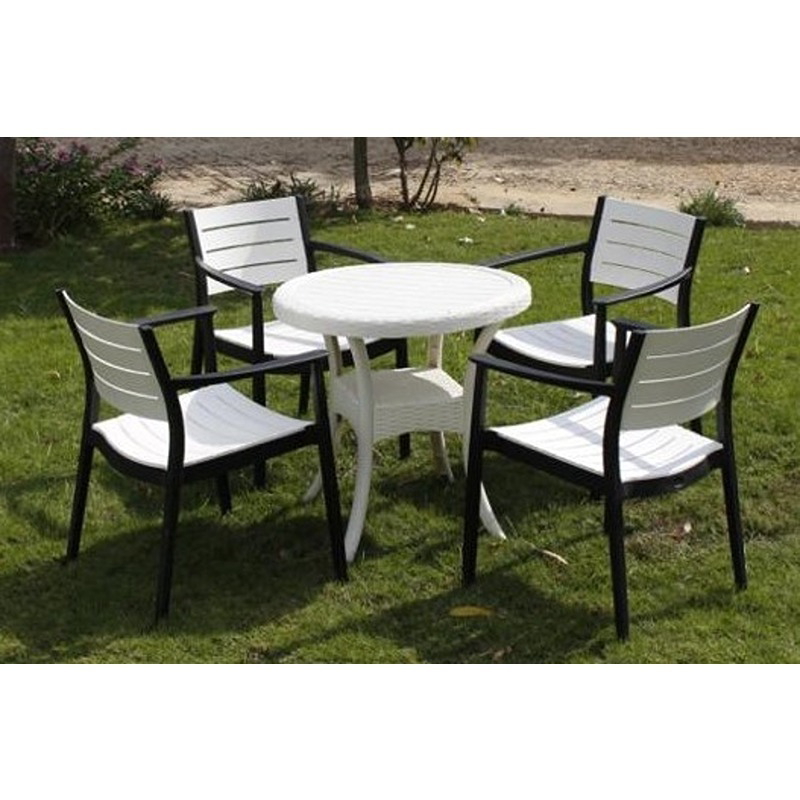 طقم جلوس خارجي, 5 قطع, أبيض/أسود - KM-EG159-81