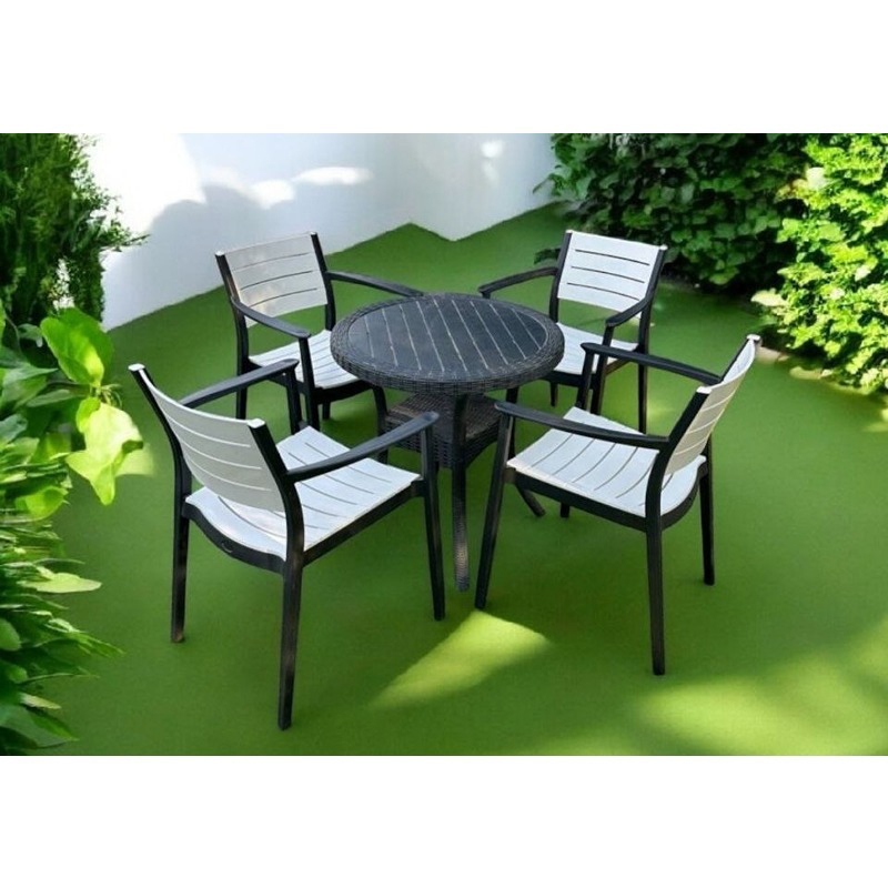 طقم جلوس خارجي, 5 قطع, أسود/أبيض - KM-EG159-82