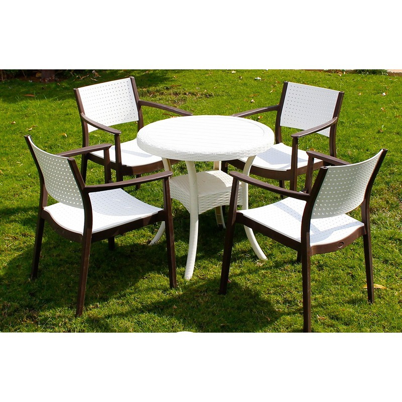 طقم جلوس خارجي, 5 قطع, أبيض/بني - KM-EG159-84