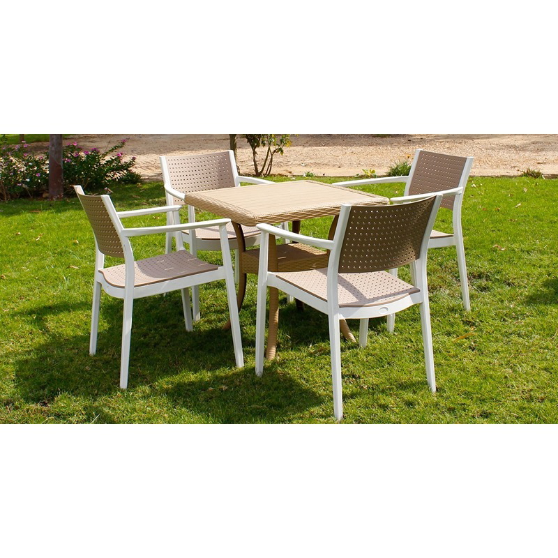 طقم جلوس خارجي, 5 قطع, بيج/أبيض - KM-EG159-85