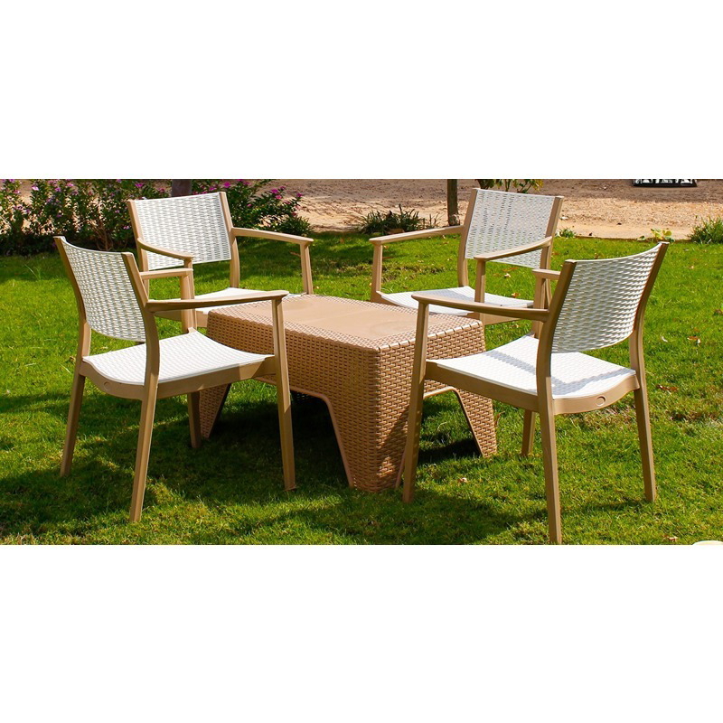 طقم جلوس خارجي, 5 قطع, كافية/أبيض - KM-EG159-86