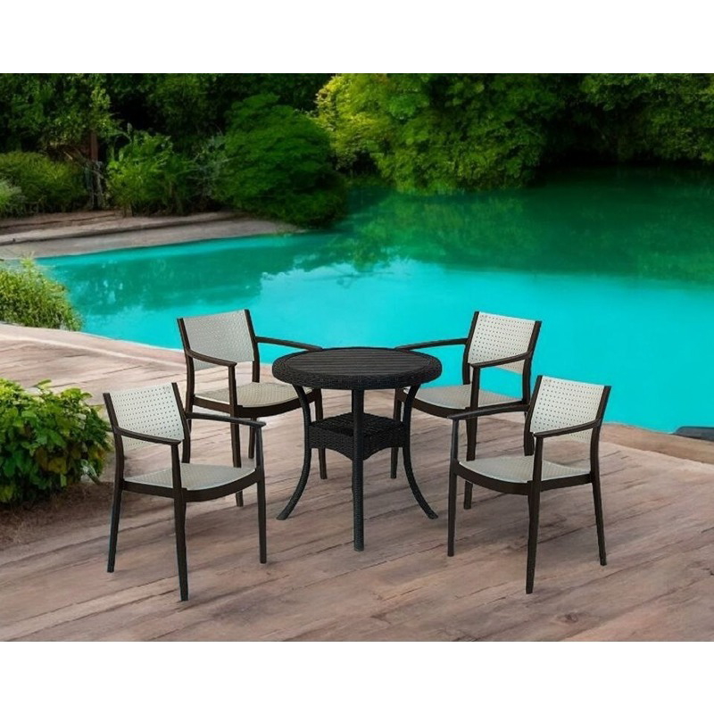 طقم جلوس خارجي, 5 قطع, أسود/أبيض - KM-EG159-87