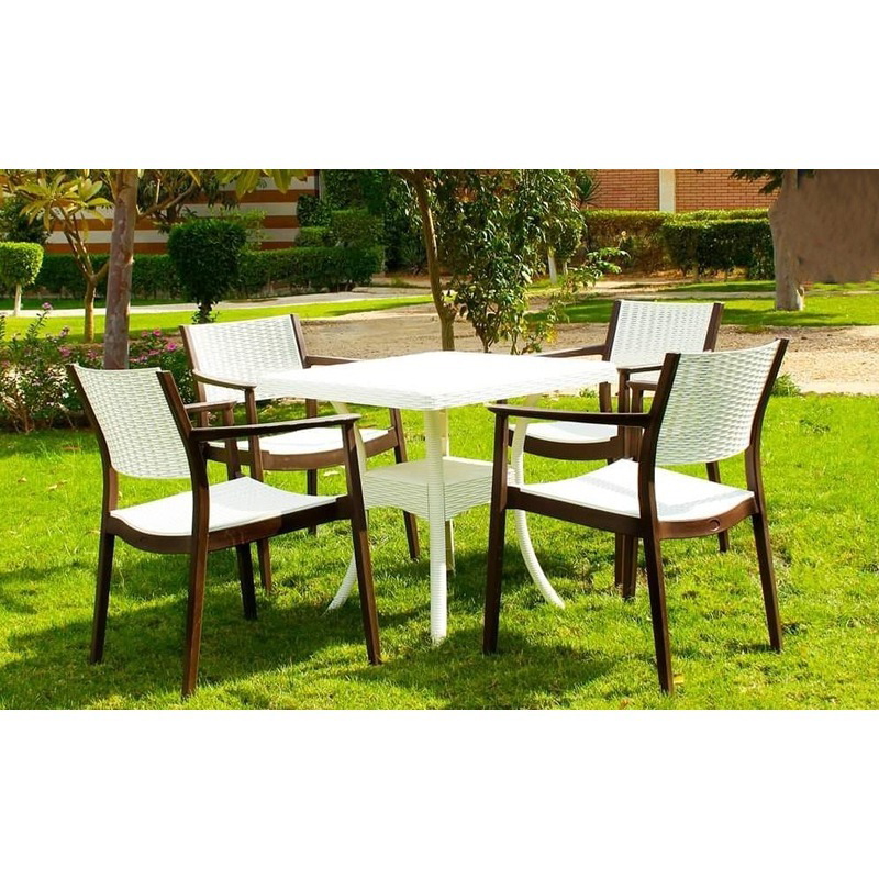 طقم جلوس خارجي, 5 قطع, أبيض/بني - KM-EG159-91