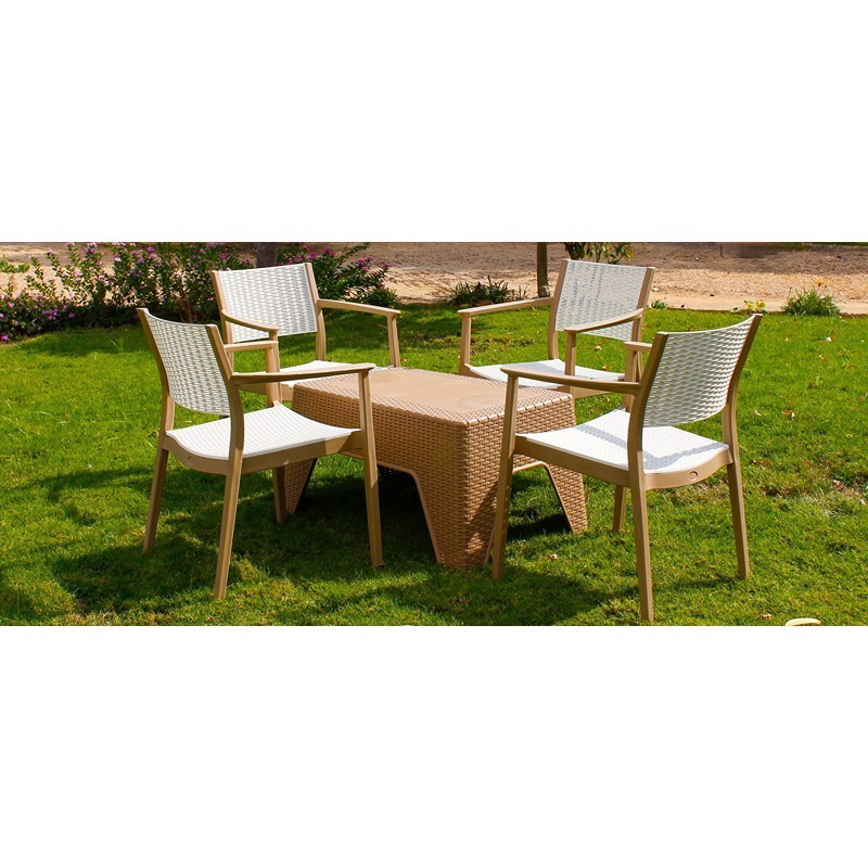 طقم جلوس خارجي, 5 قطع, بيج/أبيض - KM-EG159-92