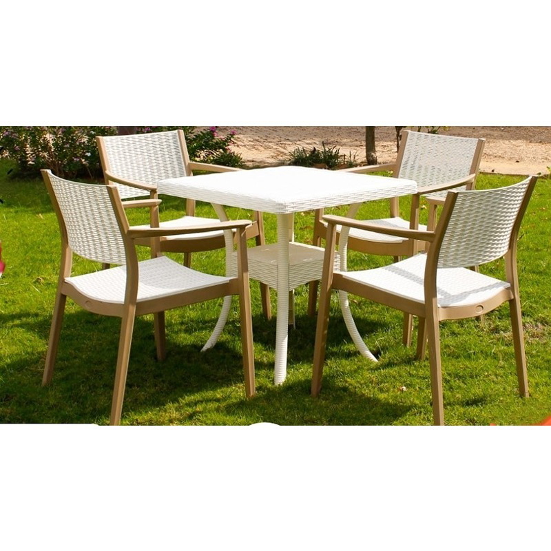 طقم جلوس خارجي, 5 قطع, أبيض/كافية - KM-EG159-94