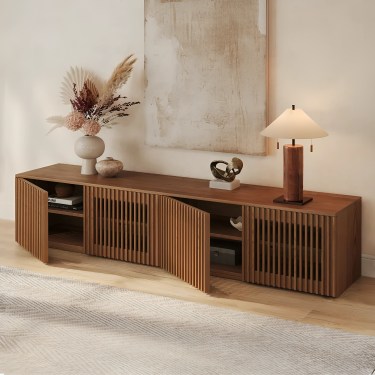 Blockboard and Beech wood Tv unit, 180×50×40 cm - Brown