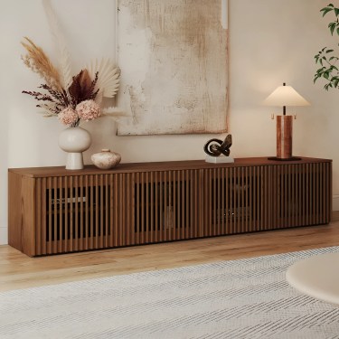 Blockboard and Beech wood Tv unit, 180×50×40 cm - Brown