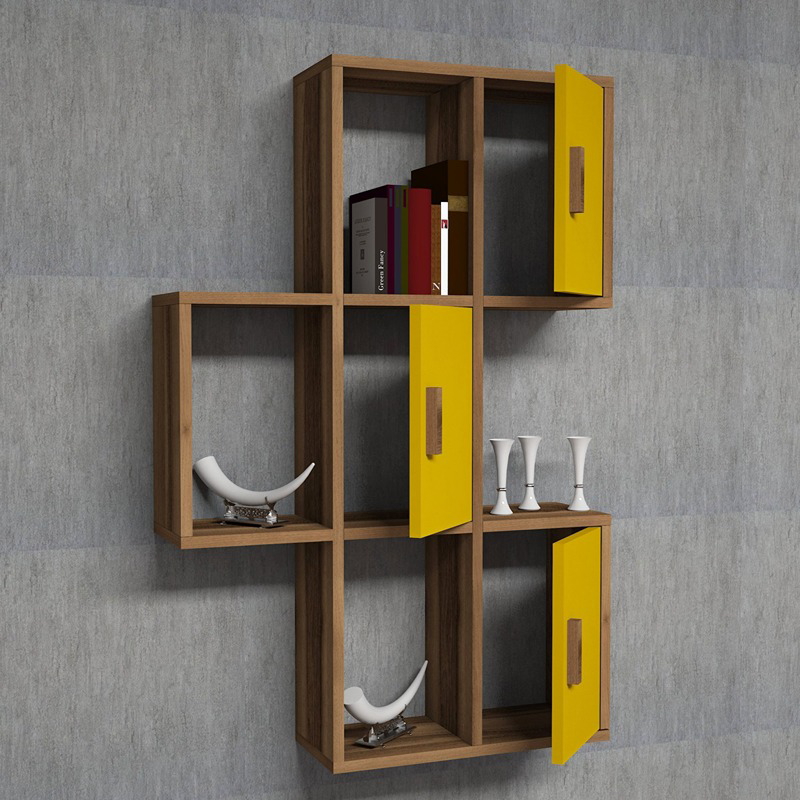 Bookcase, 115 cm, Brown/yellow - KM-EG7-144