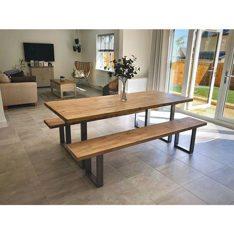 Natural Wood Dining Table Set, 3 Pcs, Wood/Black - KM-EG157-30