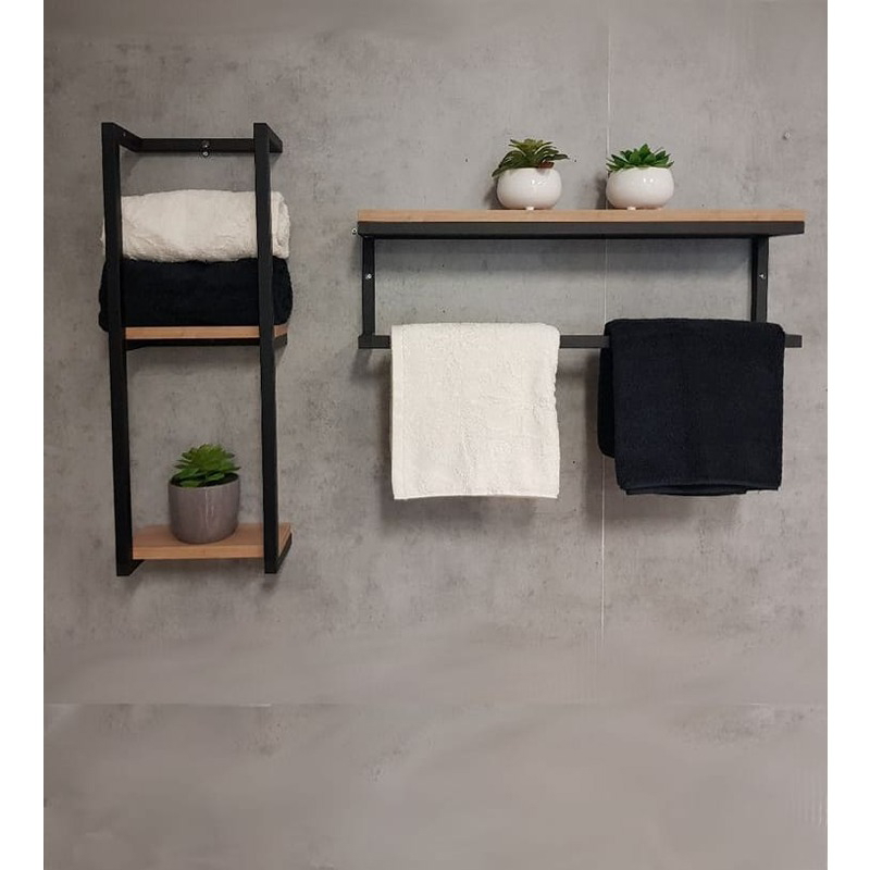 Towel Rack Set, 2 Pcs, Wood/Black - KM-EG157-34