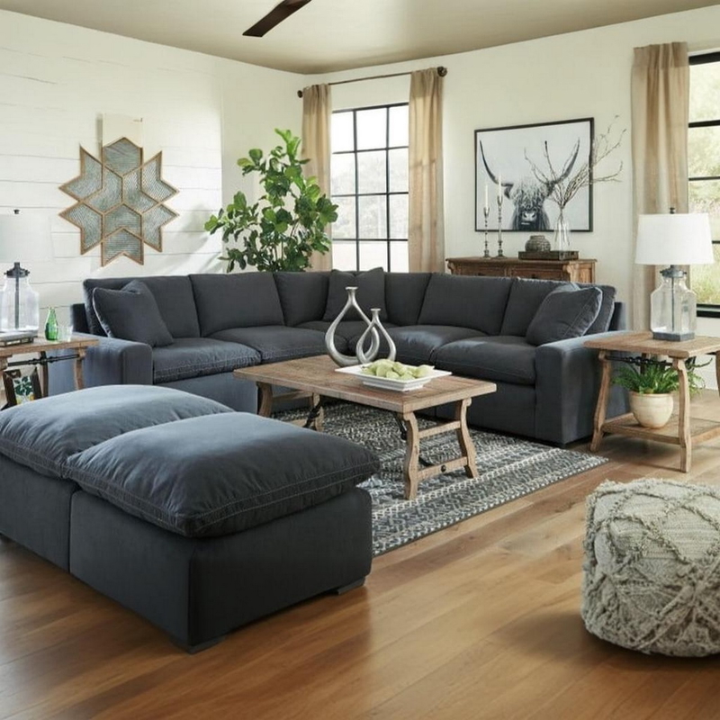 ركنة مع بوف, 270 سم, أزرق رمادي - KM-EG129-05