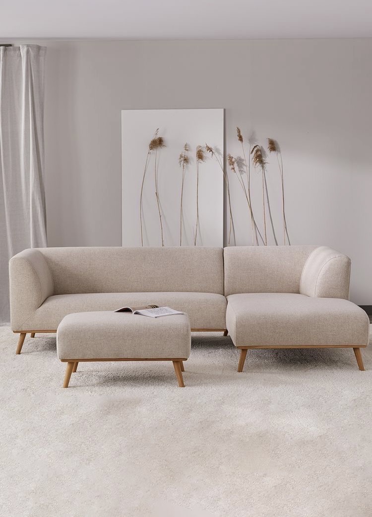 Corner Sofa With Pouf, 2 Pcs, Off White - KM-EG129-20
