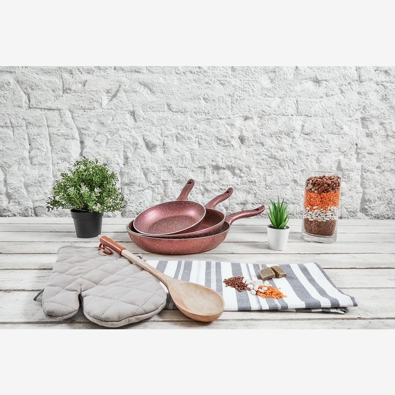 Frying Pan Set, 3 Pcs, Red - KM-EG64-45