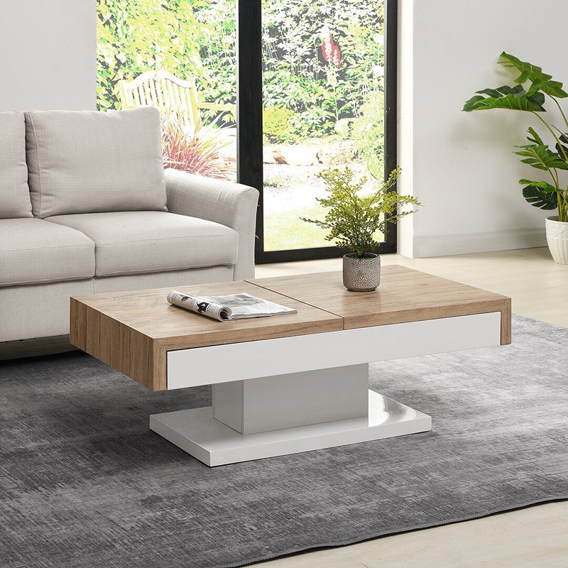 Coffee Table, 100 cm, White/Wood - KM-EG167-21