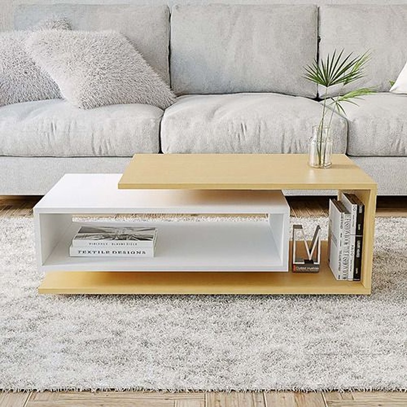 Coffee Table, 80 cm, White/Wood - KM-EG167-29