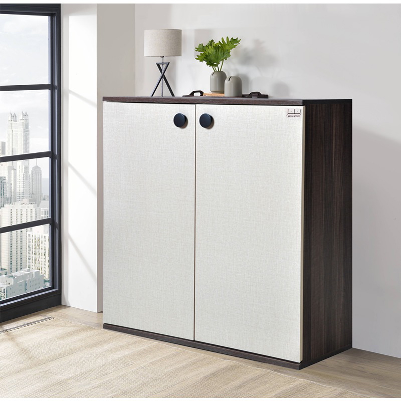 Shoe Cabinet, 80 cm, White/Dark Brown - KM-EG168-13