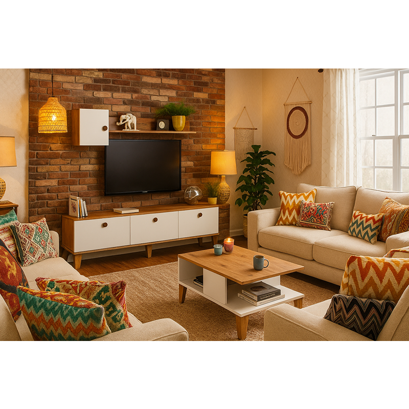 TV Unit Set, 2 Pcs, Wood/White - KM-EG168-35