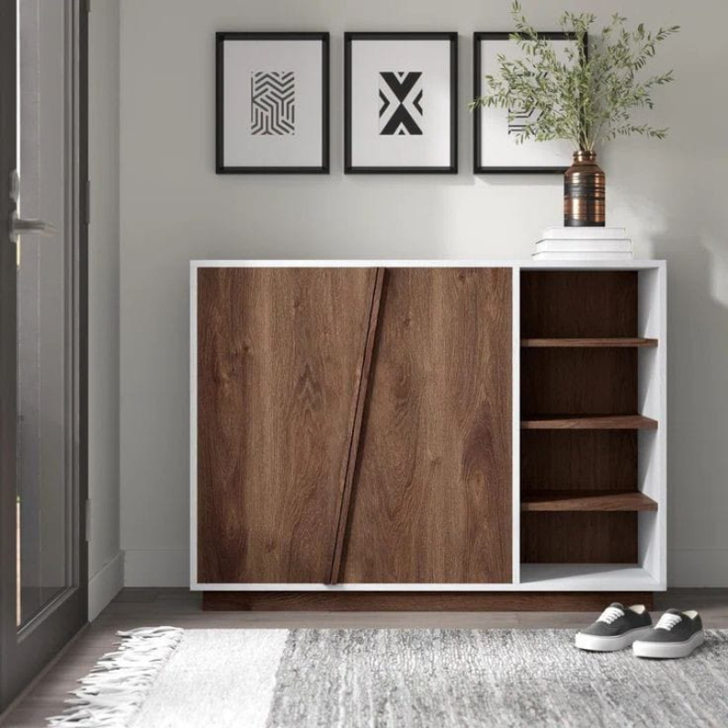 Shoe Cabinet , 120 cm, White/Wood - KM-EG167-49