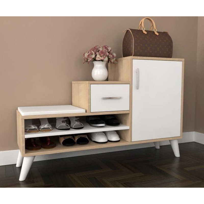 Shoe Cabinet , 120 cm, White/Wood - KM-EG167-54
