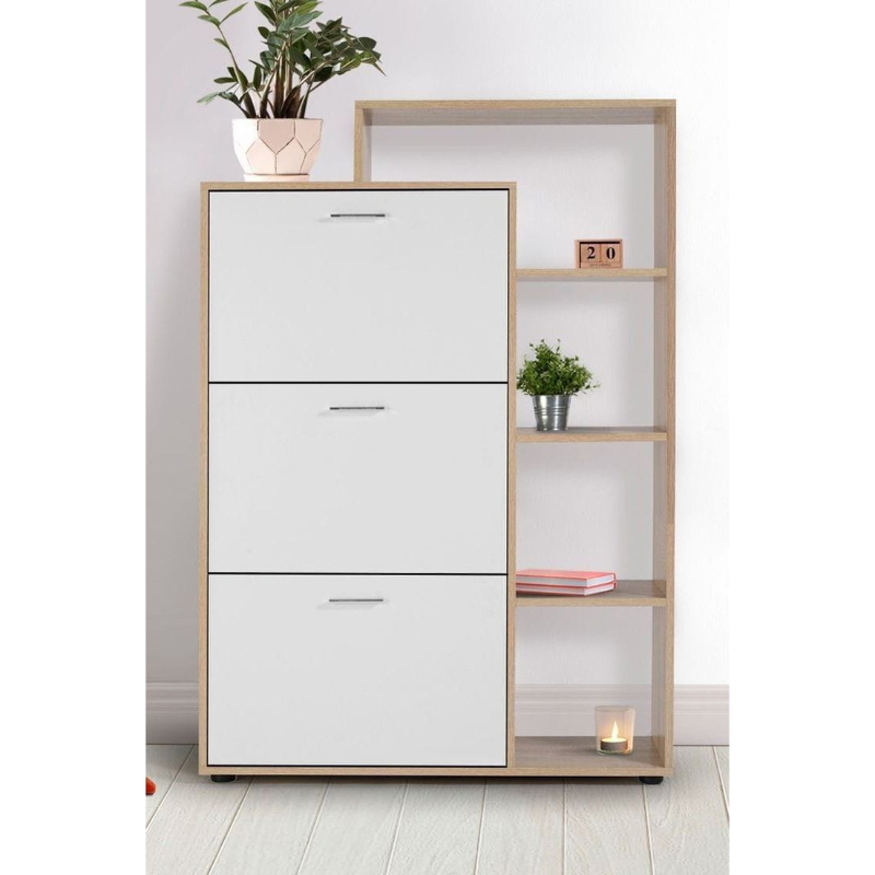 Shoe Cabinet , 100 cm, White/Wood - KM-EG167-56