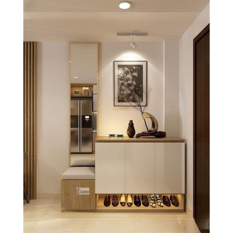Shoe Cabinet , 140 cm, White/Wood - KM-EG167-57