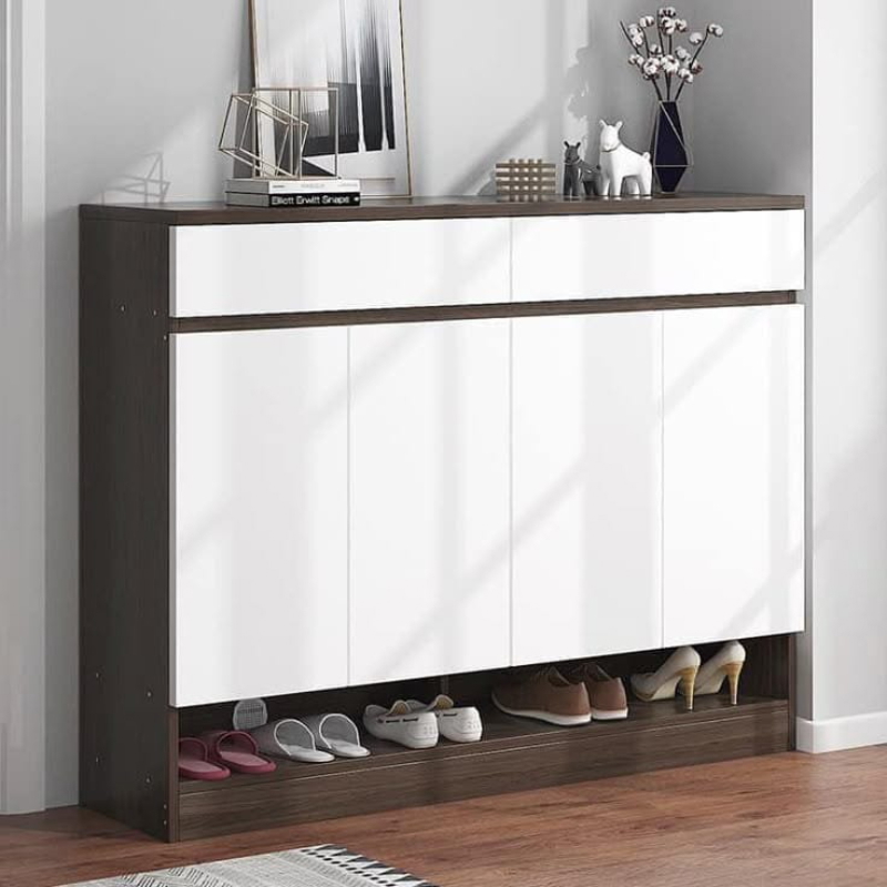 Shoe Cabinet , 120 cm, White/Wood - KM-EG167-58
