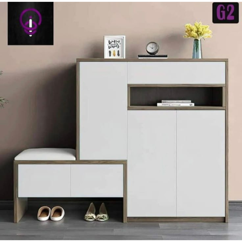 Shoe Cabinet , 120 cm, White/Wood - KM-EG167-59