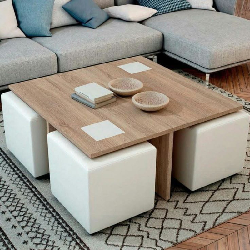 coffee table, 80 cm, White/Wood - KM-EG167-77