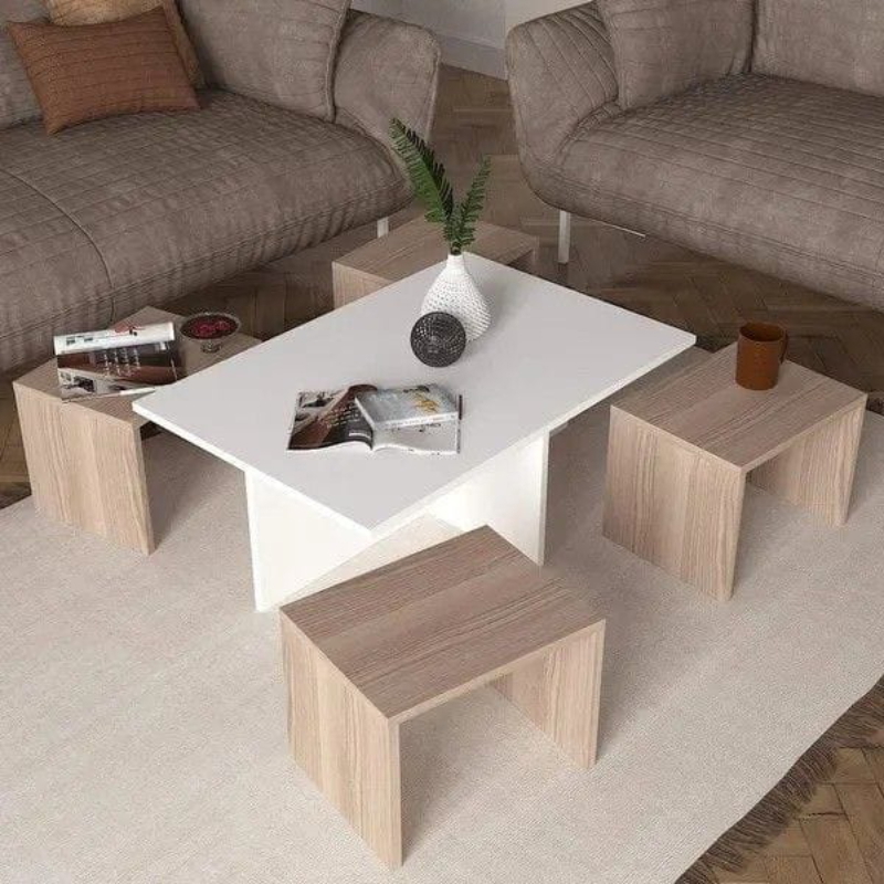 coffee table, 100 cm, White/Wood - KM-EG167-74